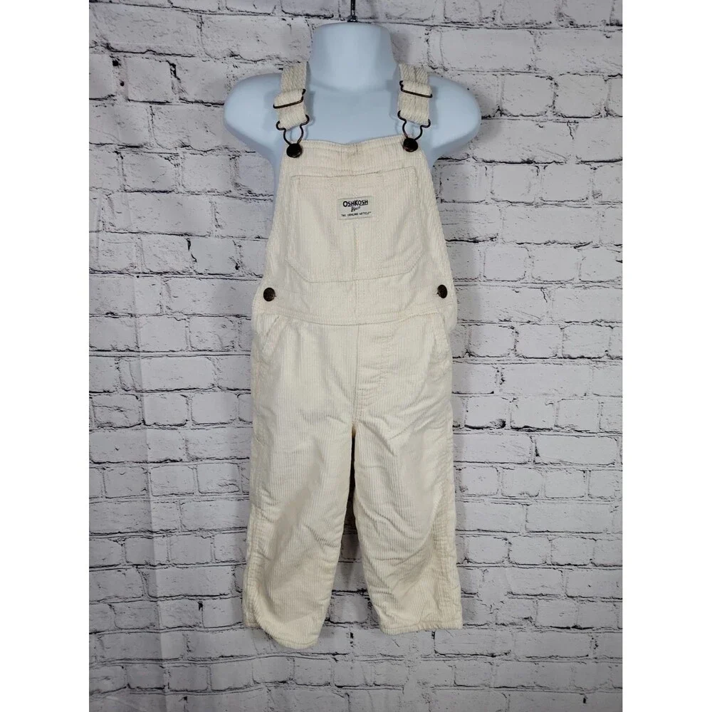 OshKosh B'gosh Overalls Kids 3T Ivory Corduroy Bibs Pants Lined Vestbak